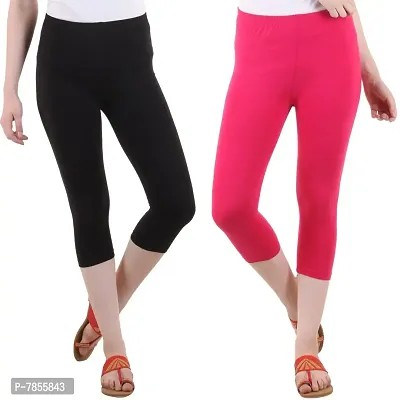 Diaz Women's Regular Fit Plain 3/4th Capri Pants (Black, Magenta,XXL)