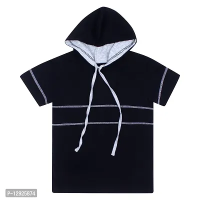 Stylish Black Cotton Solid Tees For Boys-thumb0