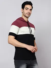 Reliable Maroon Cotton Blend Colourblocked Hooded Tees For Men Pack Of 1-thumb2