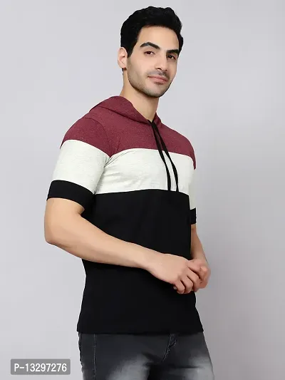 Reliable Maroon Cotton Blend Colourblocked Hooded Tees For Men Pack Of 1-thumb3