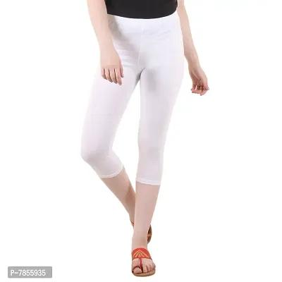 Diaz Women's Regular Fit Plain 3/4th Capri Pants (White, Green,XXL)-thumb2