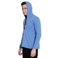 Elegant Blue Cotton Self Pattern Long Sleeves Hoodies For Men-thumb3