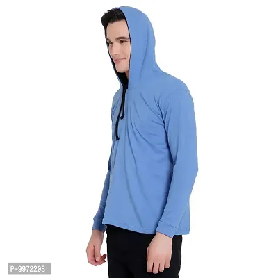 Elegant Blue Cotton Self Pattern Long Sleeves Hoodies For Men-thumb4