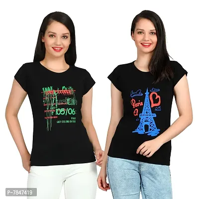 DIAZ Women's Cotton Printed Round Neck T-Shirt Combo Pack of 2 Sizes:-S,M,L,XL-thumb0