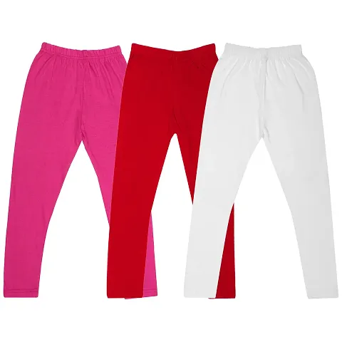 Girls Solid Cotton Leggings Pack of 3