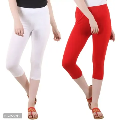Diaz Women's Regular Fit Plain 3/4th Capri Pants (White, Red,XXL)