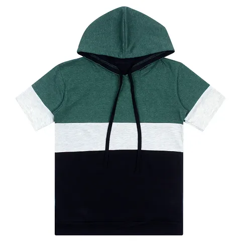 Boys Color Blocked Cotton Half Sleeves Hooded T Shirt