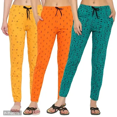 DIAZ Women's/Girl's Cotton Printed Relax Fit Pajama/Trouser/Trackpant Combo Pack of 3-thumb0