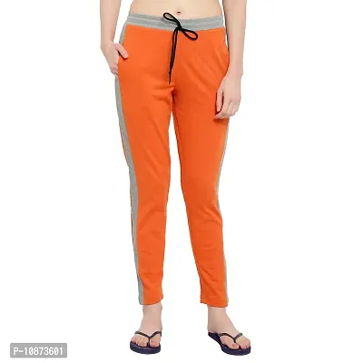 Elite Orange Cotton Striped Track Pant For Women
