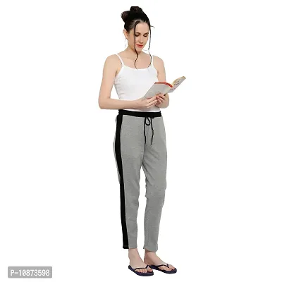 Elite Grey Cotton Striped Track Pant For Women-thumb5