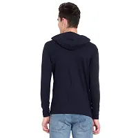 Elegant Navy Blue Cotton Self Pattern Long Sleeves Hoodies For Men-thumb4