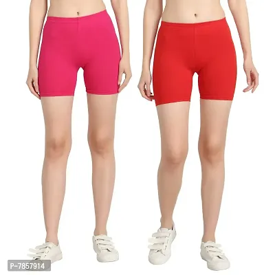 Diaz Women's Cotton Cycling Shorts (Rani,Red,Free)
