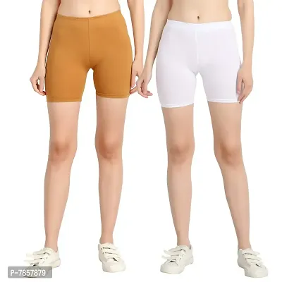 Diaz Women's Cotton Cycling Shorts (Brown,White,Free)-thumb0