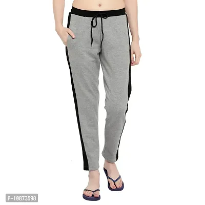 Elite Grey Cotton Striped Track Pant For Women-thumb0