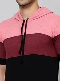 Reliable Pink Cotton Blend Colourblocked Hooded Tees For Men Pack Of 1-thumb3