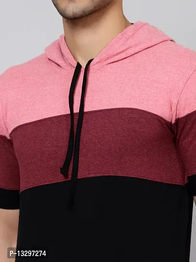 Reliable Pink Cotton Blend Colourblocked Hooded Tees For Men Pack Of 1-thumb4