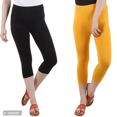 Diaz Women's Regular Fit Plain 3/4th Capri Pants (Black, Mustard,XXL)-thumb0