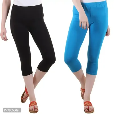 Diaz Women's Regular Fit Plain 3/4th Capri Pants (Black, Turquoise,XXL)-thumb0