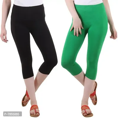 Diaz Women's Regular Fit Plain 3/4th Capri Pants (Black, Green,XXL)