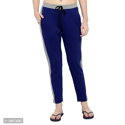 Elite Blue Cotton Striped Track Pant For Women-thumb0