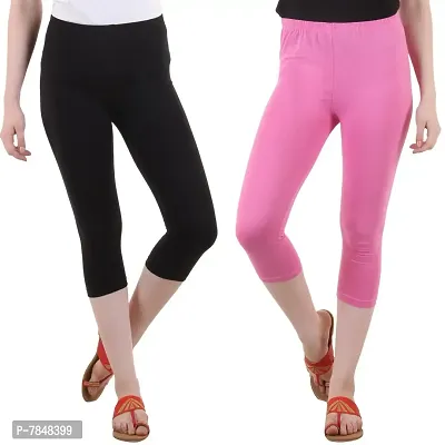 Diaz Women's Regular Fit Plain 3/4th Capri Pants (Black, Baby Pink,XXL)