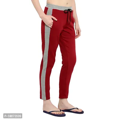 Elite Maroon Cotton Striped Track Pant For Women-thumb3
