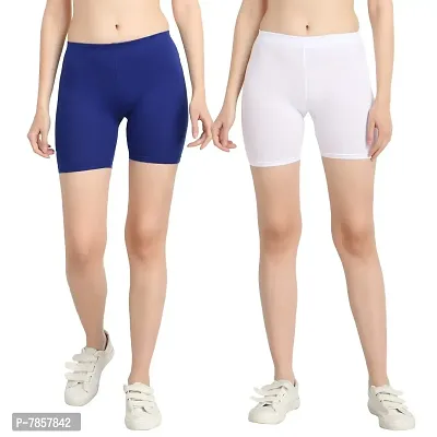 Diaz Women's Cotton Cycling Shorts (Royal,White,Free)