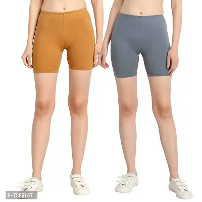 Diaz Women's Cotton Cycling Shorts (Brown,Grey,Free)