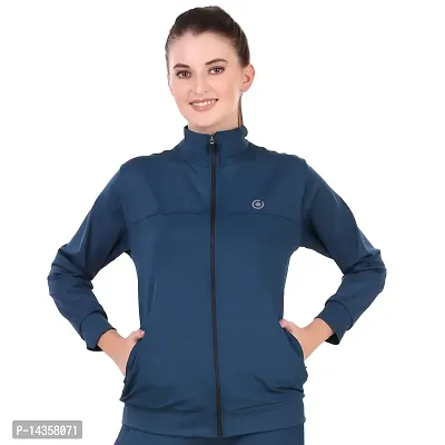 Elite Blue Polyester Long Track Jacket For Women