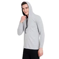Elegant Grey Cotton Self Pattern Long Sleeves Hoodies For Men-thumb2