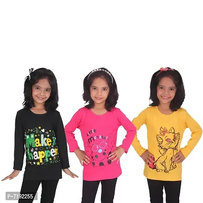 Diaz Girl's Regular Fit Cotton Printed Tops and T Shirts (Black,Magenta,Yellow,7-8 Years)