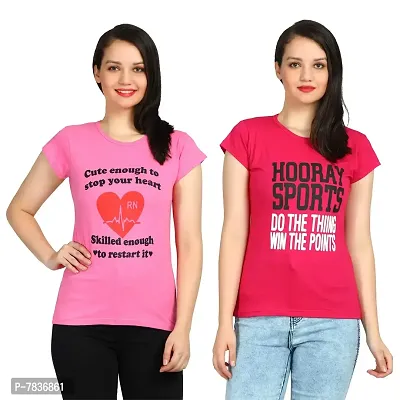 DIAZ Women's Cotton Printed Round Neck T-Shirt Combo Pack of 2 Sizes:-S,M,L,XL-thumb0