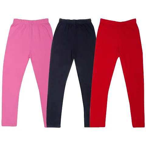 Girls Solid Cotton Leggings Pack of 3