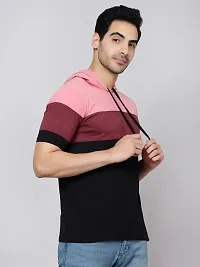 Reliable Pink Cotton Blend Colourblocked Hooded Tees For Men Pack Of 1-thumb2