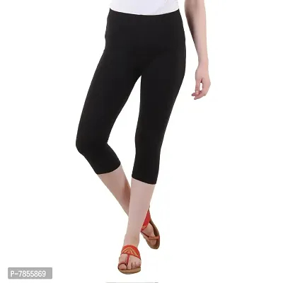 Diaz Women's Regular Fit Plain 3/4th Capri Pants (Black, Turquoise,XXL)-thumb2