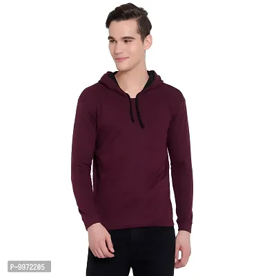 Elegant Magenta Cotton Self Pattern Long Sleeves Hoodies For Men