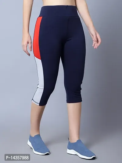 Elegant Blue Polyester Solid Capris For Women