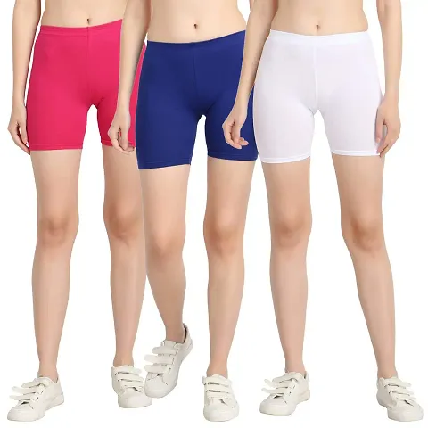 Diaz Women's Cotton Cycling Shorts (Rani,Royal,White,Free)