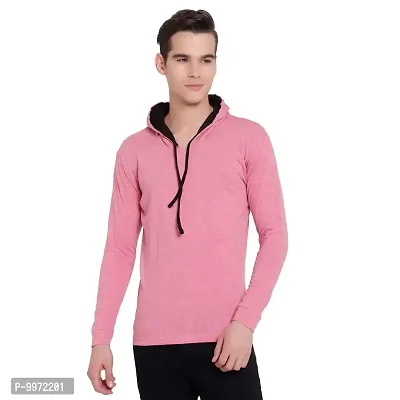 Elegant Pink Cotton Self Pattern Long Sleeves Hoodies For Men