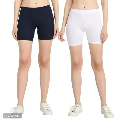 Diaz Women's Cotton Cycling Shorts (Navy,White,Free)