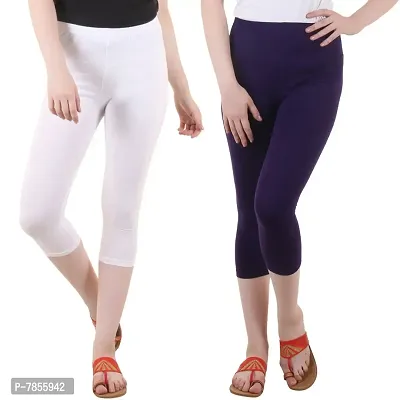 Diaz Women's Regular Fit Plain 3/4th Capri Pants (White, Purple,XXL)