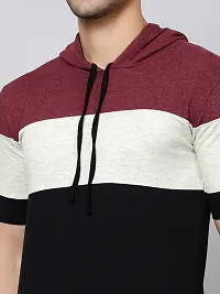 Reliable Maroon Cotton Blend Colourblocked Hooded Tees For Men Pack Of 1-thumb3