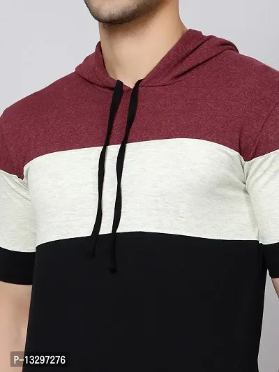 Reliable Maroon Cotton Blend Colourblocked Hooded Tees For Men Pack Of 1-thumb4