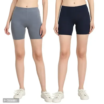 Diaz Women's Cotton Cycling Shorts (Grey,Navy,Free)-thumb0