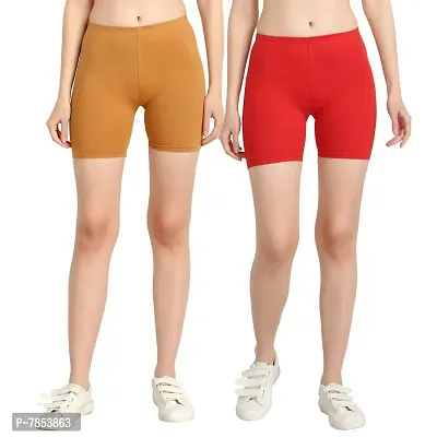 Diaz Women's Cotton Cycling Shorts (Brown,Red,Free)
