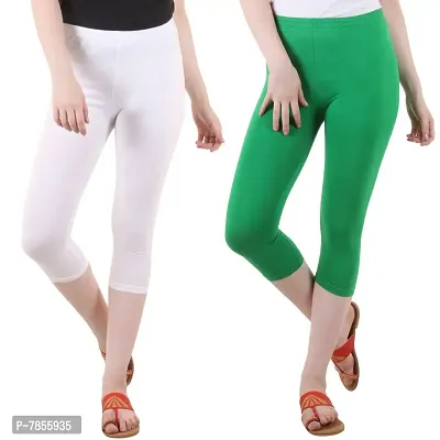 Diaz Women's Regular Fit Plain 3/4th Capri Pants (White, Green,XXL)