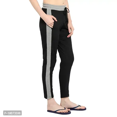 Elite Black Cotton Striped Track Pant For Women-thumb3