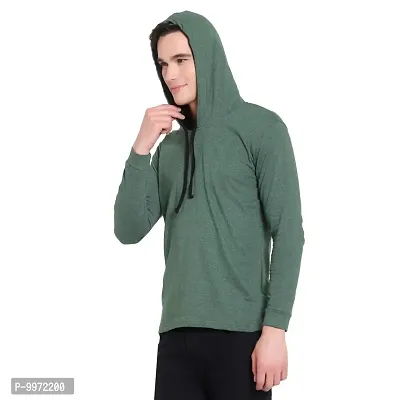 Elegant Olive Cotton Self Pattern Long Sleeves Hoodies For Men-thumb3