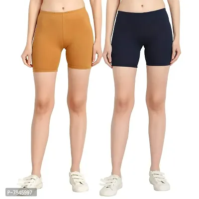Diaz Women's Cotton Cycling Shorts (Brown,Navy,Free)-thumb0