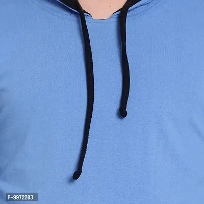 Elegant Blue Cotton Self Pattern Long Sleeves Hoodies For Men-thumb2